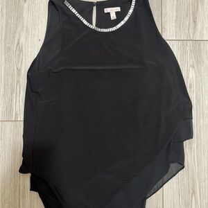 Black Sleeveless Asymmetrical Top with Silver Sparkle Neckline